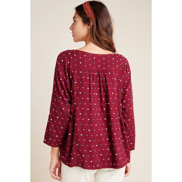 MAEVE Womens Top Medium Maroon Pullover Swiss Polka Dot Dottie ANTHROPOLOGIE - Picture 3 of 11
